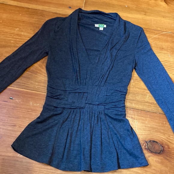 ETT TWA XS Charcoal Wool Give & Gather Top Basketweave Pleats 3/4 Sleeve - Picture 2 of 6